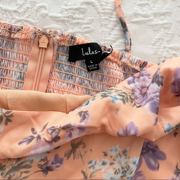 NWOT Lulu’s Started With a Kiss Orange Floral Print Tie-Strap Tiered Dress Large - Picture 3 of 7